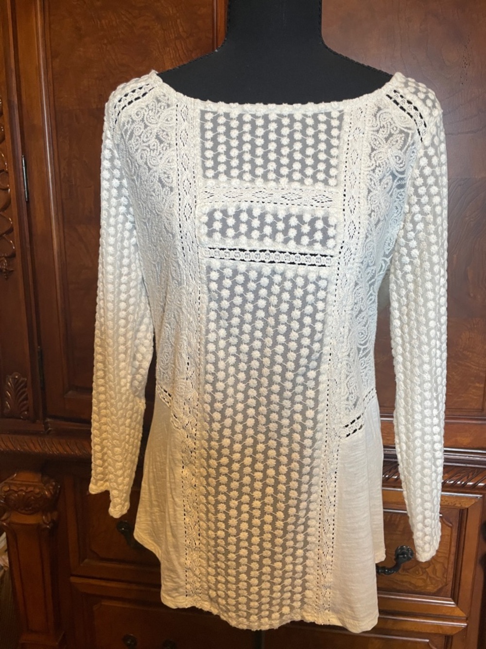 Lucky Brand Cream Textured Stitch Knit Long Sleeve Top Size Medium